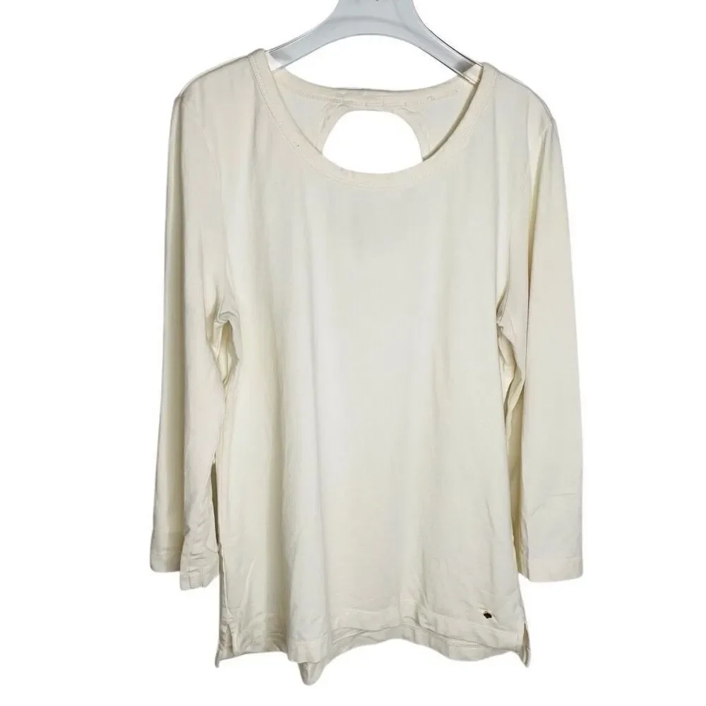 Kate Spade NY Open Back Bow White Cream 3/4 Sleeve Blouse Top Size Large L‎